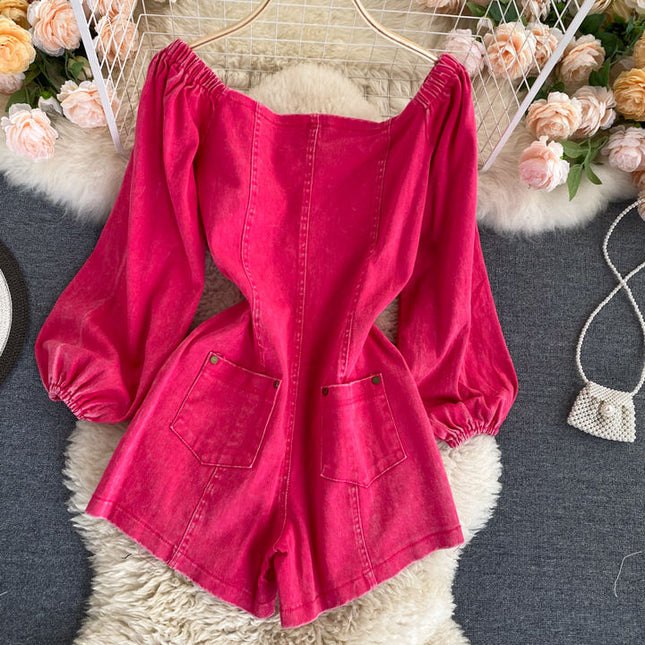 Casual Denim Short Jumpsuits Autumn High Waist Vintage Jump Suits Ladies Retro Overalls One Piece Wholesale