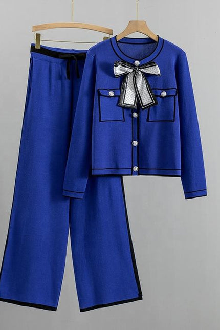 Fashion Professional Suit Women's Autumn Age-reducing Temperament Knitted Western Wide-leg Pants Two-piece Set