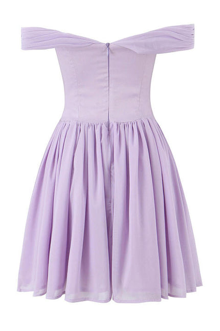 Purple Color Front Bow Tie Sleeveless Slash Neck Casual Fashion Ladies Mini Dress