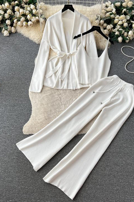 Autumn Winter New Loose Casual Fashion Suit Female Knitted Cardigan Jacket Undershirt Pants Three Piece Set
