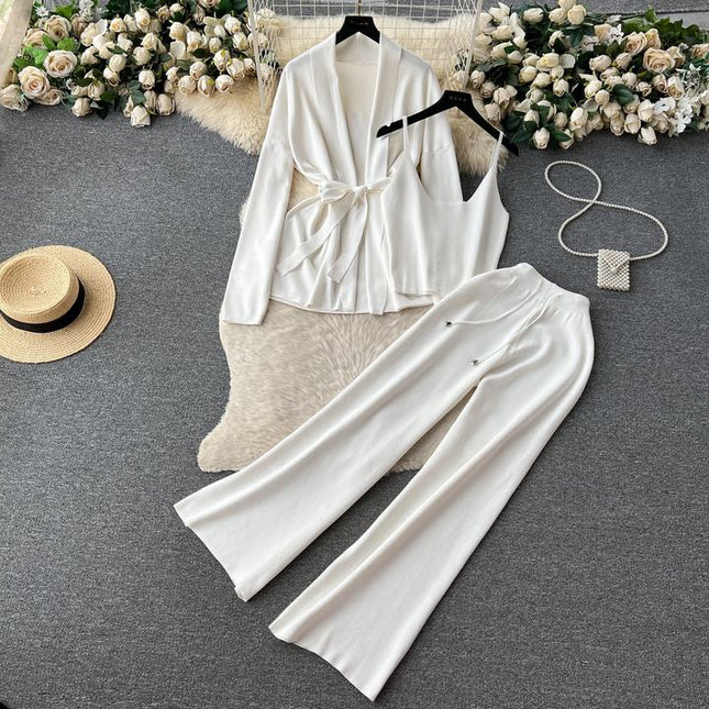 Autumn Winter New Loose Casual Fashion Suit Female Knitted Cardigan Jacket Undershirt Pants Three Piece Set