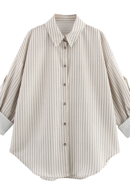 2 Colorway Turn Down Collar Long Sleeve Buttons up Striped Print Casual Fashion Tops Blouse for Women