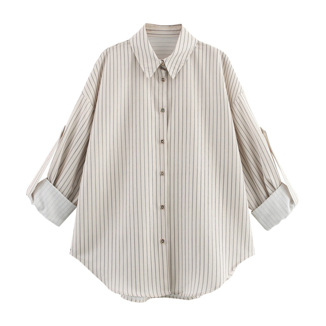 2 Colorway Turn Down Collar Long Sleeve Buttons up Striped Print Casual Fashion Tops Blouse for Women