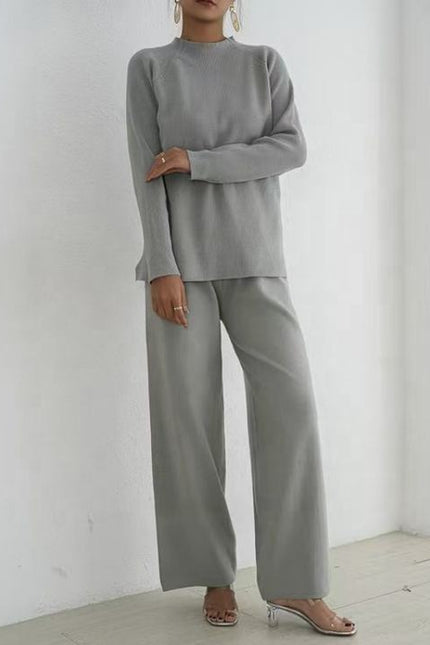 Lazy Style Pullover With Split Long Sleeves Knitted Autumn and Winter Sweater Two-piece Set High Waisted Casual Wide Leg Pants