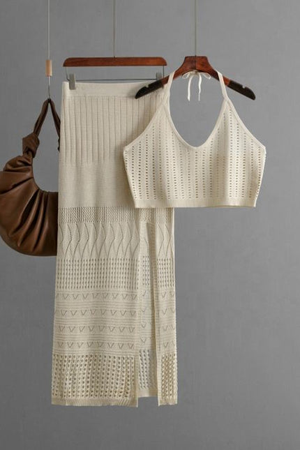 Europe and the United States New Women's Summer Short Vest Top Two-piece Set Split Buttock Wrap Skirt