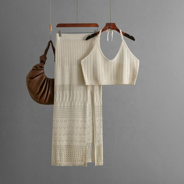 Europe and the United States New Women's Summer Short Vest Top Two-piece Set Split Buttock Wrap Skirt