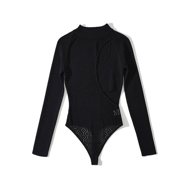 4 Colorway Crew Neck Zipper Fly Solid Color Long Sleeve Casual Bodysuits for Women