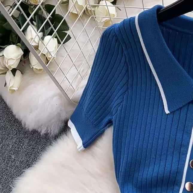 Knitted Short Sleeve Slim Solid Color Ol Simple Tight Dress Women