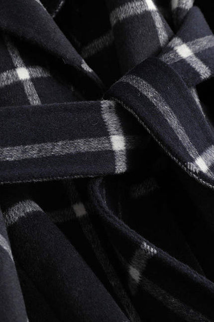 2022 New Plaid Pattern Mid-length Windbreaker Female Korean Version Slim Double-breasted Design Temperament Coat