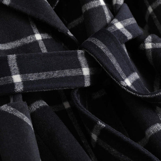 2022 New Plaid Pattern Mid-length Windbreaker Female Korean Version Slim Double-breasted Design Temperament Coat
