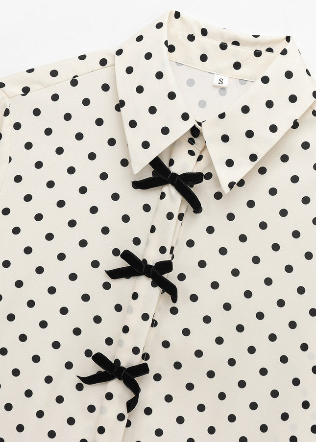 3 Colorway Front Bow Tie Turn Down Collar Long Sleeve Casual Fashion Blouse Tops for Women