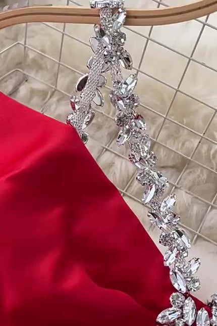 Europe and the United States Fashion Diamond Chain Slim Mid-Length Elegant Evening Dresses
