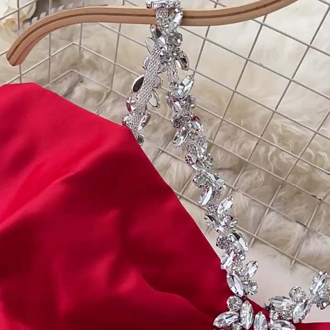 Europe and the United States Fashion Diamond Chain Slim Mid-Length Elegant Evening Dresses