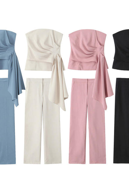 4 Colorway Strapless Solid Color Side Pleated Hot Sale Casual Fashion Women's Crop tank Top