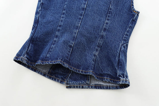 V Neck Denim Blue Color Buttons up Hot Sale Casual Fashion Vest Waistcoat for Women