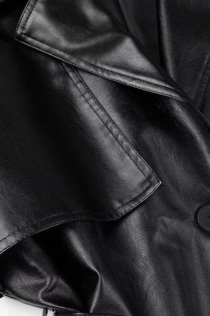 2 Colorway Long Sleeve Sashes Notched Collar Double Breasted Casual Fashion Leather Long Trench Coat for Women
