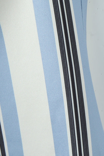 Square Collar Striped Print Short Sleeve Blue White Color Casual Fashion t Shirt for Women