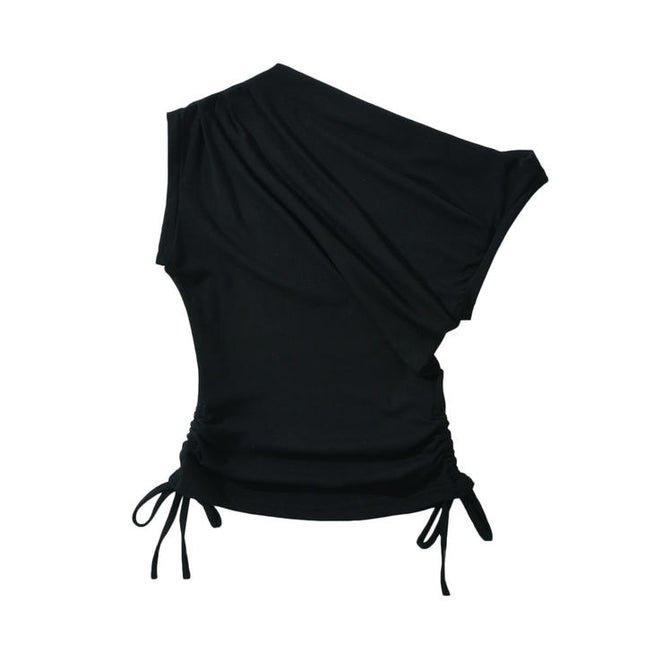 2 Colorway Solid Color Sleeveless Asymmetrical Design Casual Fashion tank Top for Women