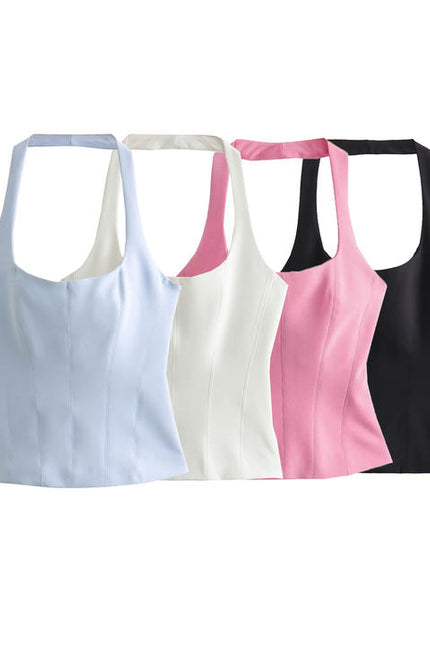 4 Colorway Back Hollow Out Solid Color Hot Sale Casual Fashion Halter tank Tops for Women