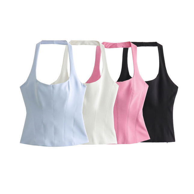 4 Colorway Back Hollow Out Solid Color Hot Sale Casual Fashion Halter tank Tops for Women