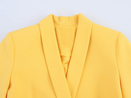 Notched Collar Double Breasted Yellow Color Long Sleeve Casual Fashion blazer Jacket for Women