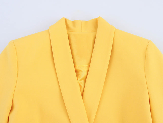 Notched Collar Double Breasted Yellow Color Long Sleeve Casual Fashion blazer Jacket for Women