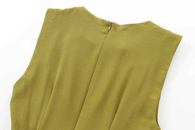 3 Colorway Solid Color Waist Hollow Out Crew Neck Sleeveless Casual Fashion Maxi Summer Dress for Ladies