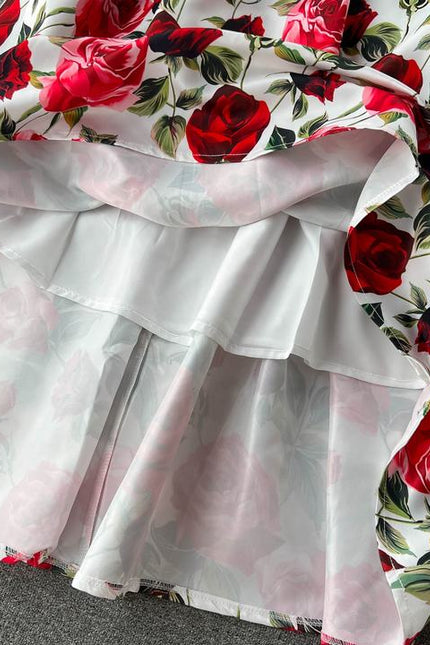 Estilo retro vestido estampado para mulheres no verão com uma cintura plissada a linha em torno do pescoço saia sem mangas