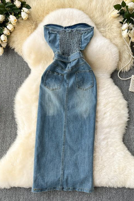 Sleeveless Sheath Women Summer New American Tight Split Denim Dresses