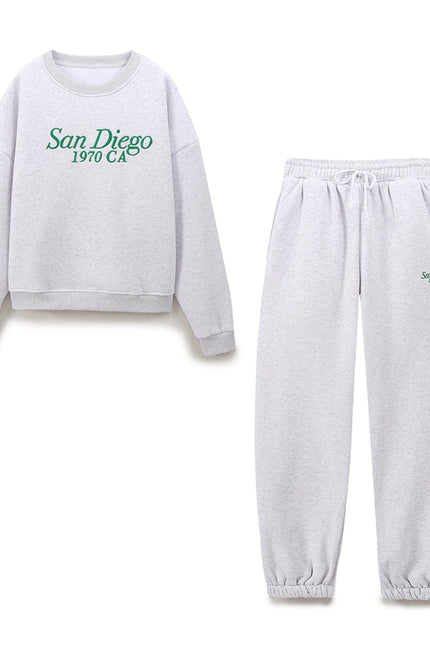 Crew Neck Gray Color Letter Embroidery Long Sleeve Casual Fashion Women Sweatshirt