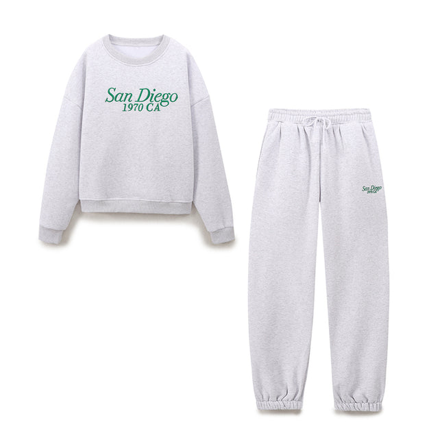 Crew Neck Gray Color Letter Embroidery Long Sleeve Casual Fashion Women Sweatshirt