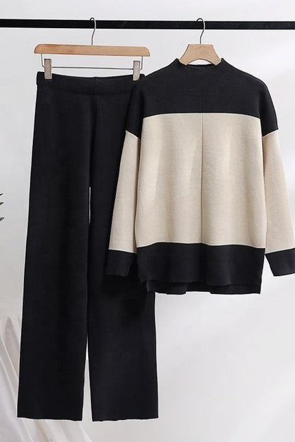 Women's Suit 2023 Autumn New Combination Contrast Knitted Top+pants Two Piece Set