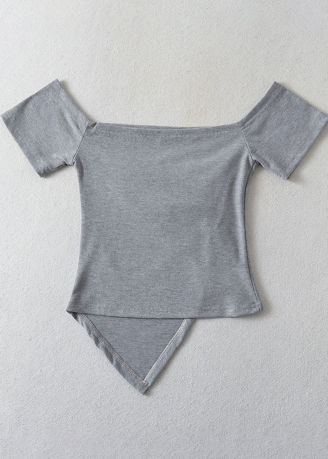 5 Colorway Irregular Design Solid Color Short Sleeve square Collar Casual Summer Women t Shirt