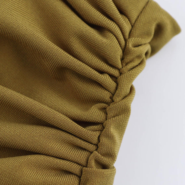 5 Colorway Crew Neck Sleeveless Pleated Zipper Fly Solid Color Casual Fashion Mini Summer Dress for Women