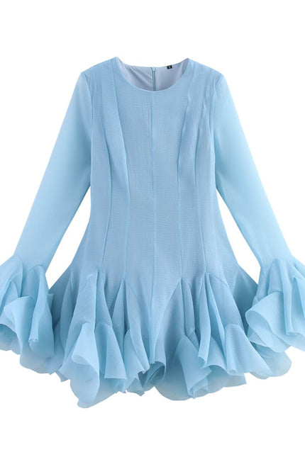 3 Colorway Crew Neck Long Sleeve Solid Color Hot Sale Casual Fashion Mini Dress for Women