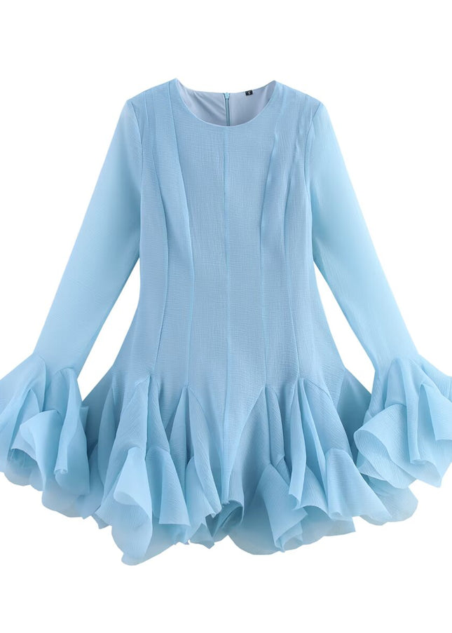 3 Colorway Crew Neck Long Sleeve Solid Color Hot Sale Casual Fashion Mini Dress for Women