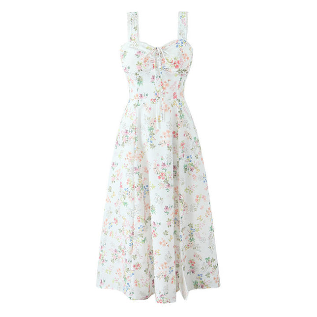 2 Colorway Shoulder Strap Floral Print Multi Color Front Lace up Casual Fashion Midi slip Dress for Women