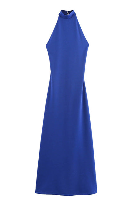 2 Colorway Sleeveless Solid Color Back Hollow Out Casual Fashion Long Halter Dress for Women