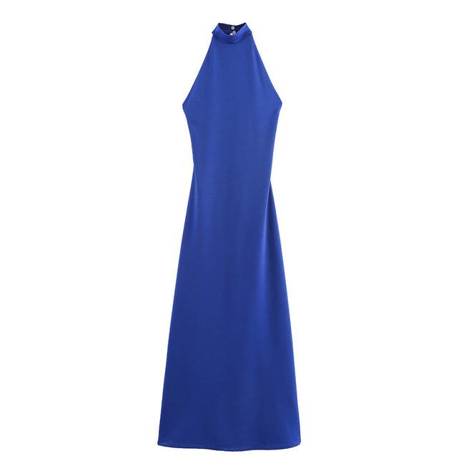 2 Colorway Sleeveless Solid Color Back Hollow Out Casual Fashion Long Halter Dress for Women