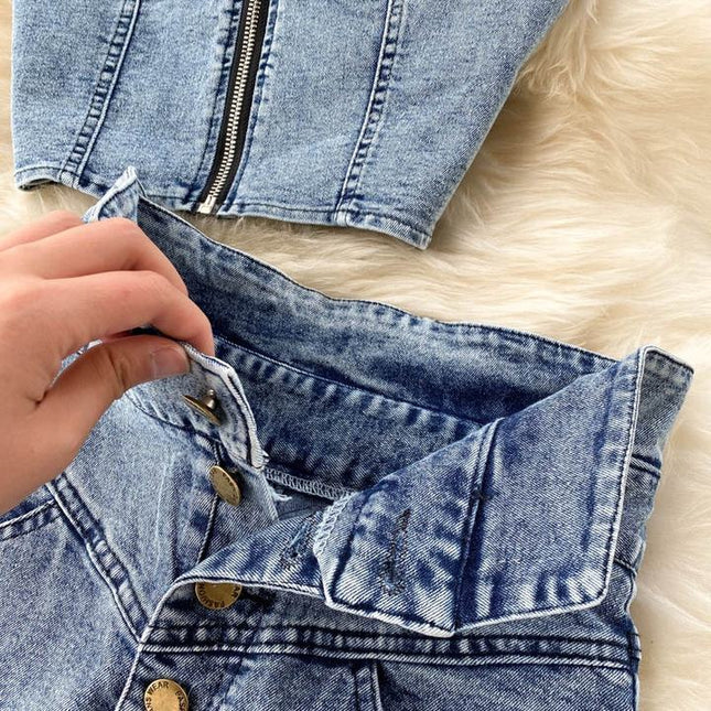 Summer Women'S Suit New Woman Sexy Short Halter Vest High Waist Denim Skirt Set