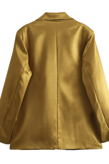 Single Breasted Gold Color Long Sleeve Notched Collar Casual Fashion Blazers for Women