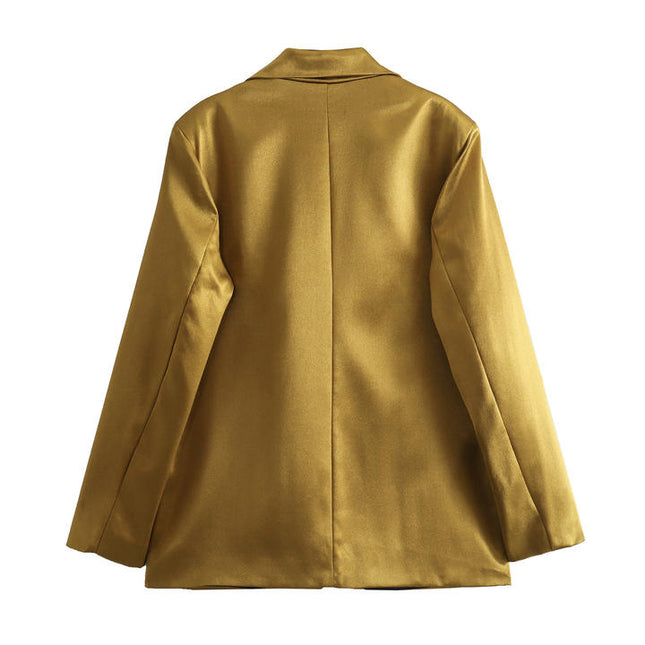 Single Breasted Gold Color Long Sleeve Notched Collar Casual Fashion Blazers for Women