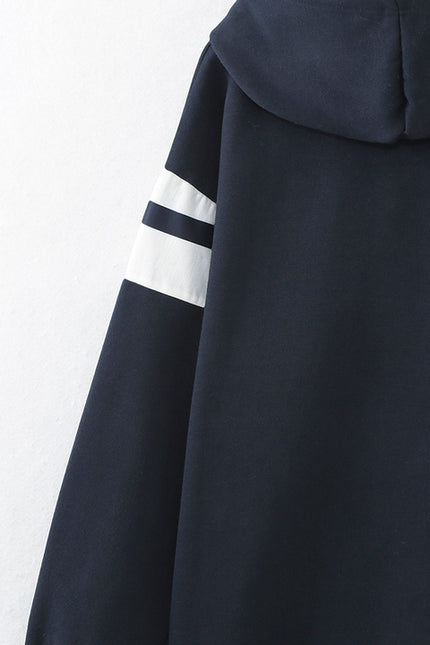 Letter Embroidery Navy Color Long Sleeve Casual Fashion Sweatshirt Hoodie for Women