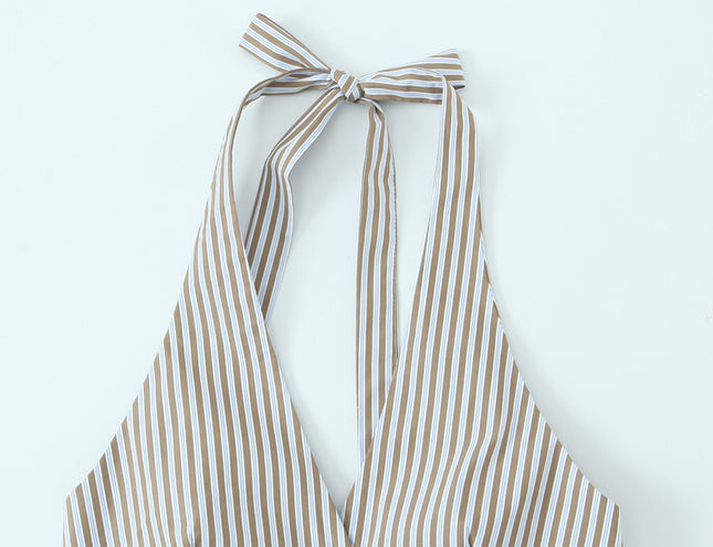 Striped Print Back Hollow Out Hot Sale Casual Fashion Women's Halter tank Tops