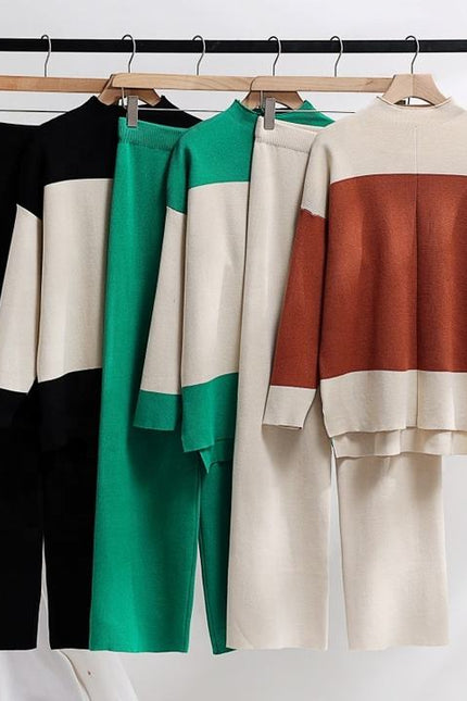 Women's Suit 2023 Autumn New Combination Contrast Knitted Top+pants Two Piece Set