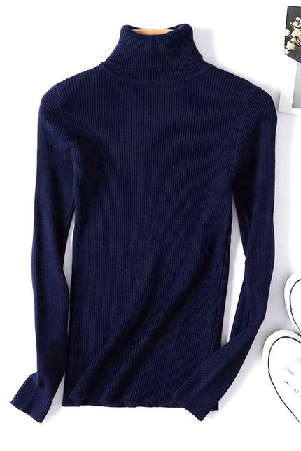 Fall Winter New Female Slim Fit Pullover Solid Color Knitted Shirt Women Sweaters Turtleneck