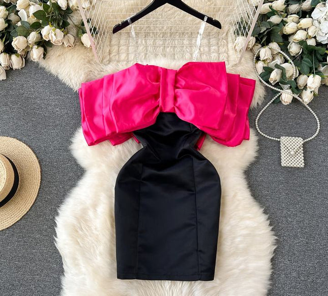 Women Rose Red Bow Splicing Tank Sleeveless Sleeveless Pencil Dress 2024 Summer Sexy Party Prom Club Bodycon