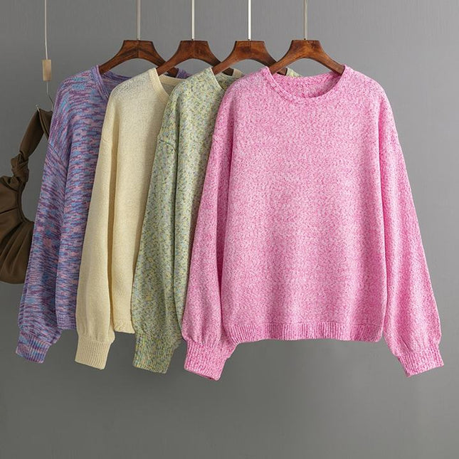 Crew Neck Long Sleeve Solid Color Casual Fashion Women Pullover Shirt Sweater