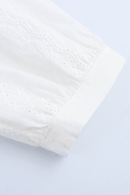 3 Colorway Embroidery Long Sleeve v Neck Buttons up Solid Color Casual Fashion Tops Blouse for Women