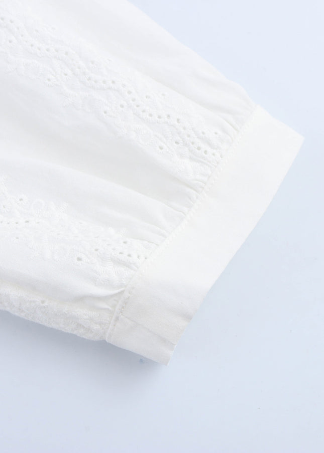 3 Colorway Embroidery Long Sleeve v Neck Buttons up Solid Color Casual Fashion Tops Blouse for Women